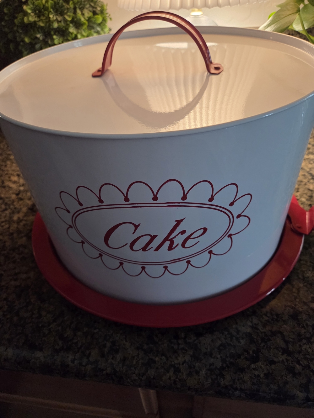 White and Red Cake Metal Carrier with Handle